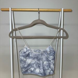 Free People Blue and White Fitted Crop Camisole